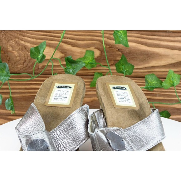 Dr. Scholl's Sz 10 M Silver Gladiator Leather Women‎ Sandals - Picture 3 of 10